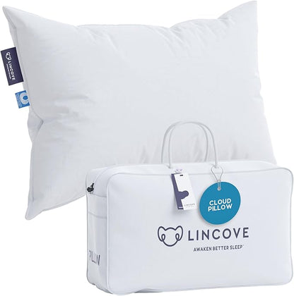Lincove Cloud Natural Canadian Down Pillow, White Luxury Sleeping Pillow - 625 Fill Power, 500 Thread Count Cotton Shell, Made in Canada, Standard - Firm, 1 Pack