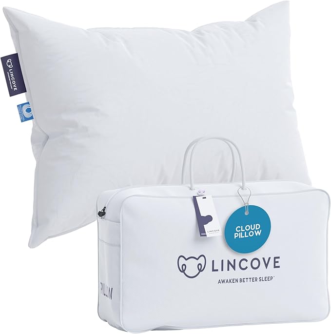 Lincove Cloud Natural Canadian Down Pillow, White Luxury Sleeping Pillow - 625 Fill Power, 500 Thread Count Cotton Shell, Made in Canada, Standard - Medium, 1 Pack