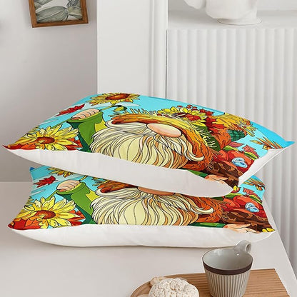 Sunflower Gnome Comforter Set Full Size, Sunflower Bedding Set for Kids Boys Girl, Yellow Comforter for Home Room Decor