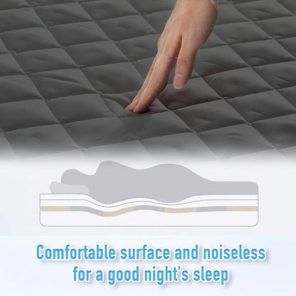HYLEORY Twin Size Waterproof Mattress Pad Protector, Breathable Quilted Mattress Cover Noiseless Waterproof Fitted Sheet Mattress Topper Upto 21" Deep Pocket, Dark Grey