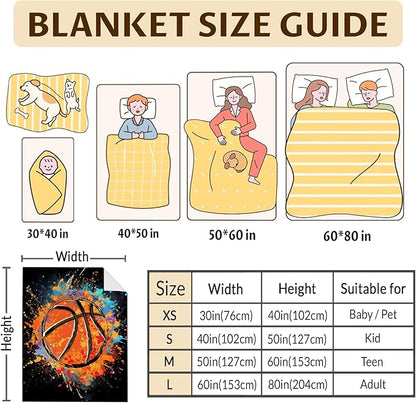 Blanket for Boys - Basketball Throw Blanket Gift for Basketball Lover - 50x40 Inches Sports Blankets for Kids Teens - Black Soft Fuzzy Basketball Stuff for Couch Sofa Bed
