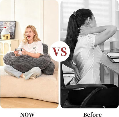 Back Pillow for Bed Sitting Up,U Shaped & Back Support Pillow for Bed,17" Backrest with Lumbar & Arm Support,Comfy Corduroy Fabric,Lap Pillow for Gaming/Reading/Watching TV,Gray