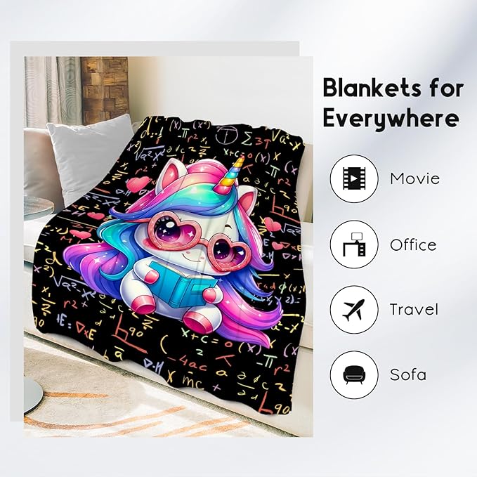Unicorn Blankets - Kids Blanket Gifts for Teen Girls - 50x60 Inch Cozy Soft Flannel Reading Throw for Couch, Bedroom Office