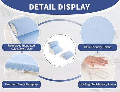 4PCS Bed Wedge Pillow for Sleeping and Sitting Up, Orthopedic Memory Foam Pillow Set for Back Pain, Post Surgery Recovery, Acid Reflux, GERD Relief, Triangle Shape, Blue White
