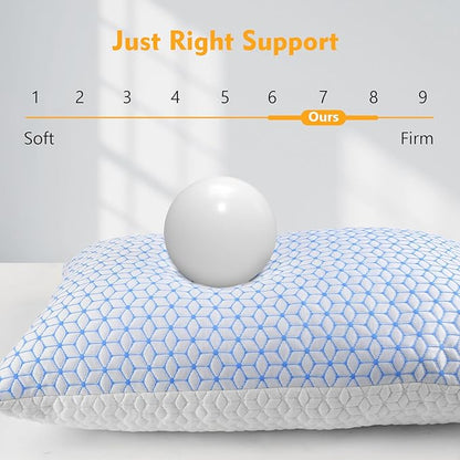 Firm Pillows Standard Size for Bed Shredded Memory Foam Pillows Adjustable, Cooling Pillow Soft and Supportive for Side Back Stomach Sleepers