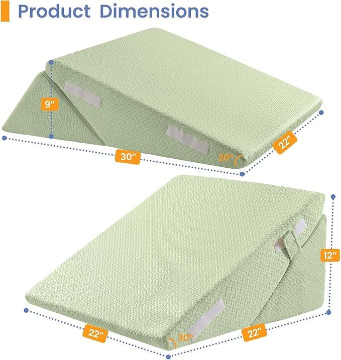Sasttie Wedge Pillow for After Surgery, Adjustable Bed Wedge Pillow Headboard for Acid Reflux, Sleeping, Neck & Back Support, with Removable Cover, Green