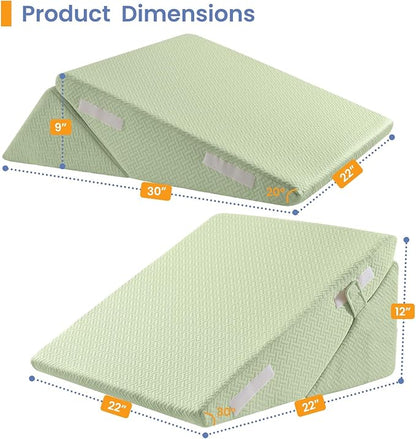 Sasttie Wedge Pillow for After Surgery, Adjustable Bed Wedge Pillow Headboard for Acid Reflux, Sleeping, Neck & Back Support, with Removable Cover, Green