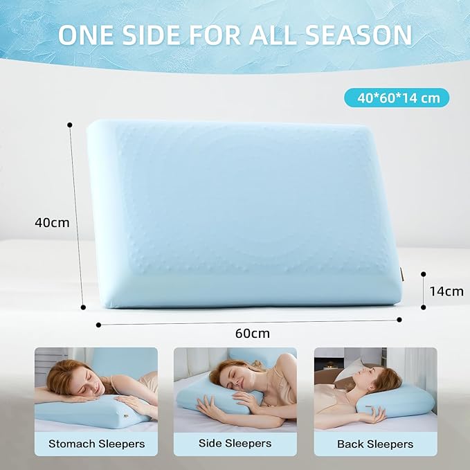 SAPHREAS Cooling Gel Memory Foam Pillow for Side, Back and Stomach Sleepers, Standard Size Cool Bed Pillow for Sleeping, Removable & Machine Washable, Blue