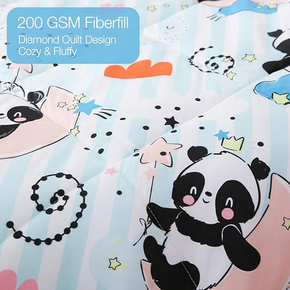 JSD Blue Panda Kids Comforter Set Full Size, 3 Piece Moon Microfiber Comforter with Pillow Shams, Machine Washable