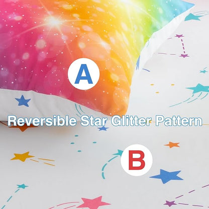 A Nice Night 6Pcs Gradient Glitter Bedding Set for Girls, Colorful Rainbow Galaxy Comforter Set, Ultra Soft Bedding Sets (Multi,Twin 6Pcs)