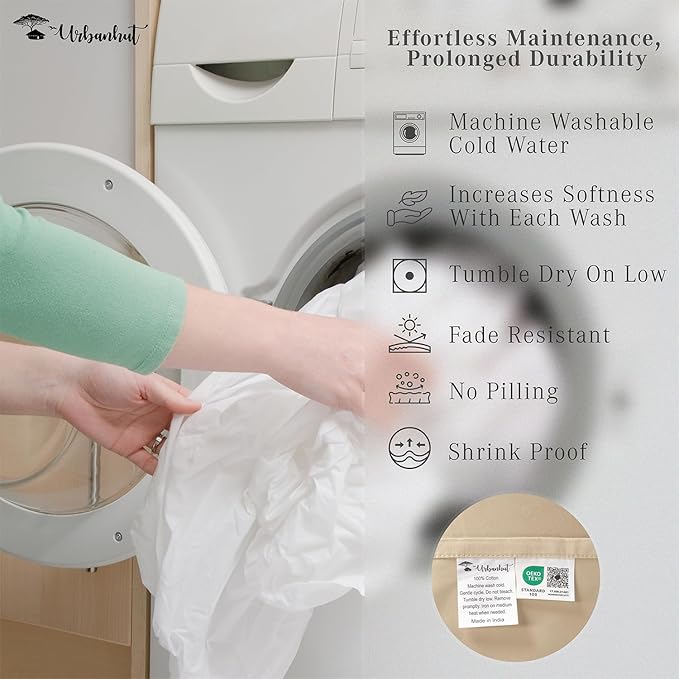 URBANHUT 1000 Thread Count Full Size Egyptian Cotton Sheets, Long Staple Soft & Breathable, 4 Pc Bed Sheet Sets, Luxury Hotel Sateen Sheets Fits 16" Deep Pocket - Sand
