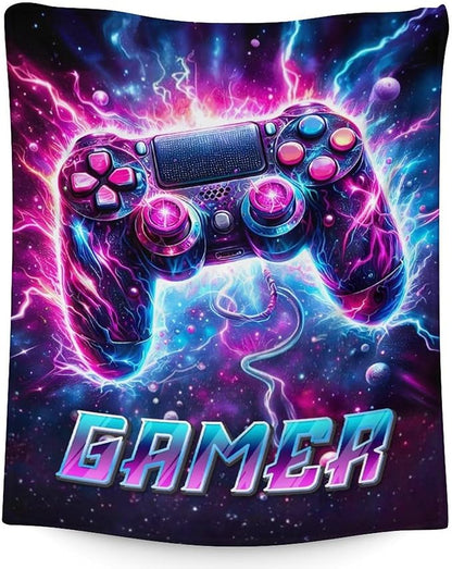 Boys Blanket Gifts Gamer Blankets for Teens - 50 x 60 Inches Soft Fuzzy Plush Throws Decor Stuff for Room, Travel