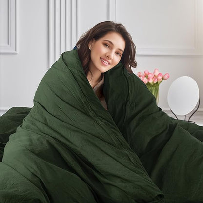 NEXHOME PRO Full Duvet Cover Set – 100% Certified Organic Cotton with Washed Feel & Linen-Like Texture, Comfortable & Breathable, Home Bedding Set Olive Green (No Comforter)
