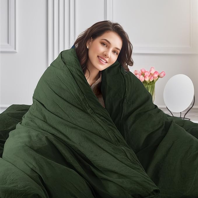 NEXHOME PRO King Duvet Cover Set – 100% Certified Organic Cotton with Washed Feel & Linen-Like Texture, Comfortable & Breathable, Home Bedding Set Olive Green (No Comforter)