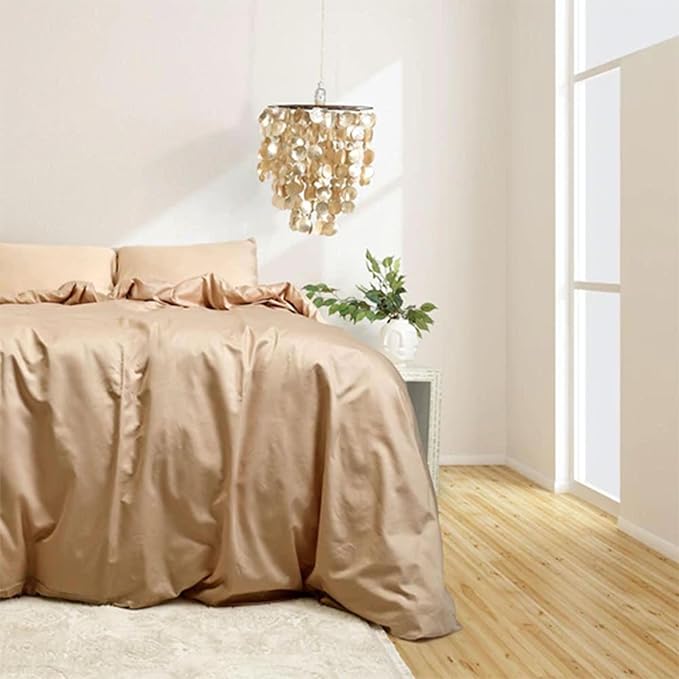 Sleepgram Supima Machine Washable 400 Thread Count Cotton Silver Ion Infused Luxury Zippered Duvet Cover with Travel Bag, Twin, Sand