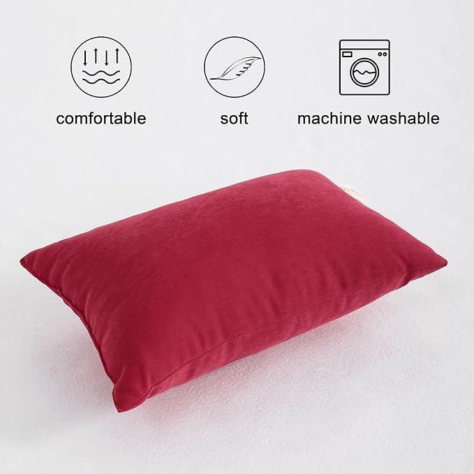 FLXXIE 2 Pack Microfiber Small Mini Pillows, 11x7 Inches, Soft Washable Travel Nap Pillows, Red