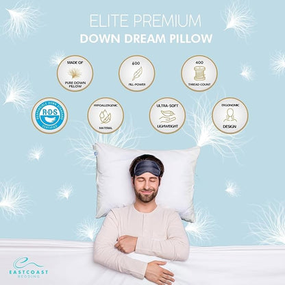 Luxury Duck Down Pillow - White Duck Down Pillow with 600 Fill Power, 400 Thread Count, 100% Cotton Cover - Soft Pillows for Sleeping and Support - Standard, 20"x26" (1 Pack)