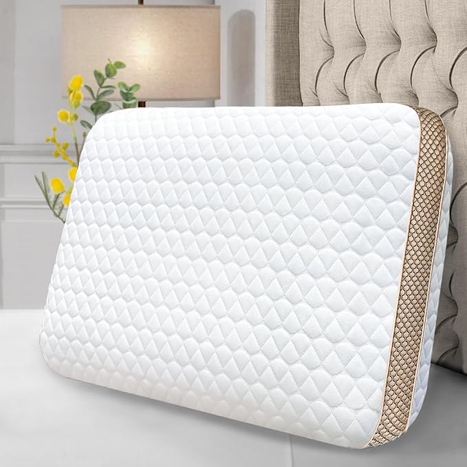 Memory Foam Pillows Standard Size 23.6" x 15.7"x 5.1", Medium Firm Pillow for Sleeping, Orthopedic Bed Pillow for All Sleepers, Ventilated Gel Foam Pillow with Washable Cover