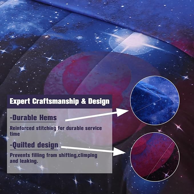 6Pcs Galaxy Comforter Set with Sheets for Kids Boys Girls Teens, Outer Space Themed Bed in a Bag Twin Size, Dark Blue 3D Printed Bedroom Decor Bedding Set