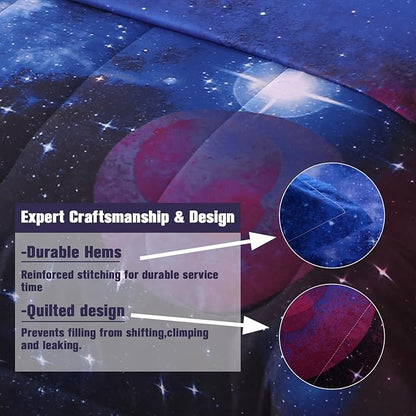 6Pcs Galaxy Comforter Set with Sheets for Kids Boys Girls Teens, Outer Space Themed Bed in a Bag Twin Size, Dark Blue 3D Printed Bedroom Decor Bedding Set