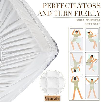 Cymula Mattress Topper Full Size, Soft Sherpa Mattress Pad for Back Pain Sleeper Extra Thick Luxury Plush Mattress Cover, Pillow Top Futon Protector with 8-21" Deep Pocket, Grey
