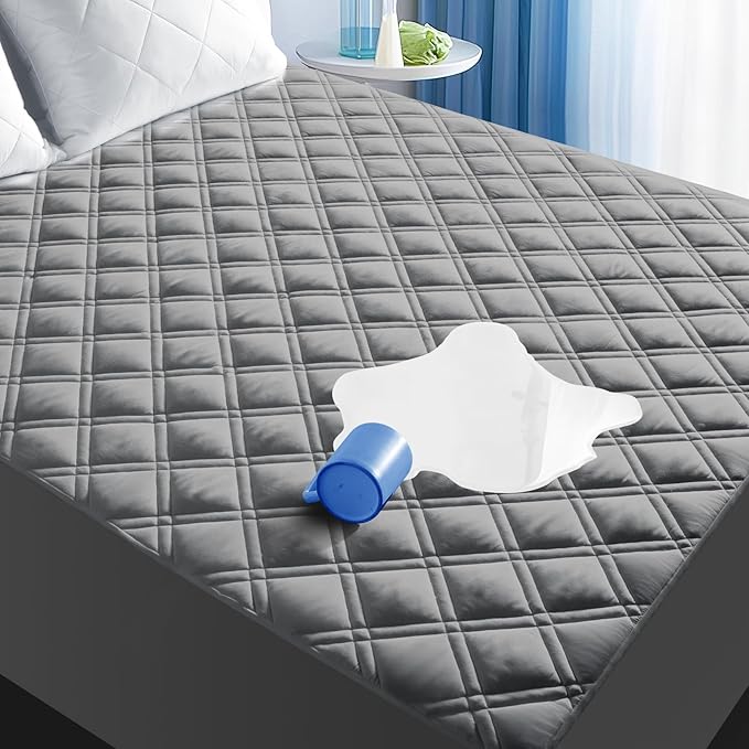 King Mattress Protector, Breathable Waterproof Mattress Pad Cover Fitted Deep Pocket 8"-21", Soft Noiseless Mattress Cover Washable Cooling Padded for Home Hotel Bedroom, Gray