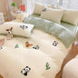 MorroMorn Queen Duvet Cover Cotton, 3D Embroidery Queen Bed Set Green, Chenille Embroidered Comforter Covers Blanket Soft Breathable Sweat-Absorbent for Girls Boys Kids Teen (Panda, Full/Queen)