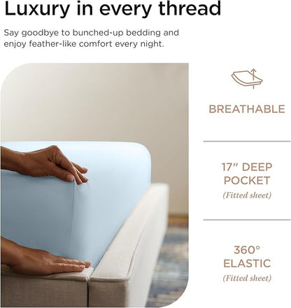Threadmill California King Sheets, Certified American Supima Cotton Sheets, 1000 Thread Count Hotel Quality Sheet, 4 Piece Luxury Bed Sheet Set with Elasticized Extra Deep Pocket, Light Blue