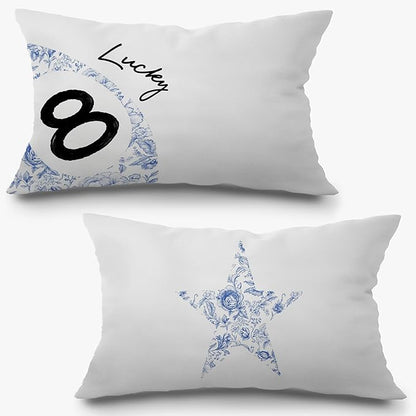 Chinoiserie Trendy Lucky 8 Ball Star Pillow Covers 12x20 Set of 2, Grandmillennial Blue and White Floral Ball Star Decorative Lumbar Pillow Covers for Home Bedroom Living Room