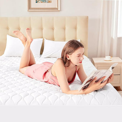 Heated Mattress Pad Queen Size, Quilted Fitted Electric Mattress Pad with 9 Heat Setting Controller, 2/4/6/10 Hours Auto Off, Soft Mattress Cover Stretches up to 21 Inches Deep, White
