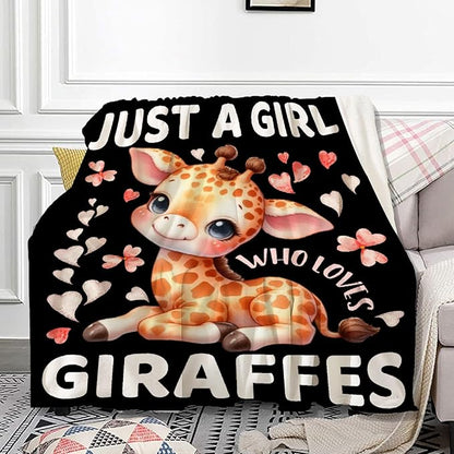 Giraffe Blanket for Girls Just A Girl Who Loves Giraffe Gifts for Women Soft Cozy Flanne Throw Blanket for Bedding Sofa Camping 50x60inches