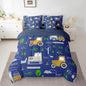 Feelyou Construction Comforter Set King Size 7 Pieces Equipment Trucks Bedding Set Kids Boys Excavator Tractor Bed in a Bag with Comforter, Sheets Construction Vehicles Blue Yellow Quilted
