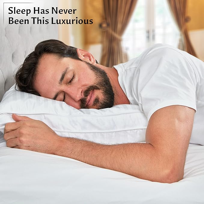 Washable Down and Feather Pillows Queen Size - Premium Soft Pillow Authentic Canadian White Goose Down, 650 Fill Power, 100% Cotton Cover for Luxury Experience - Includes Pillow Case.