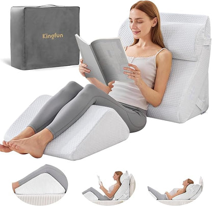 Kingfun 4pcs Orthopedic Bed Wedge Pillow Set for Sleeping, Memory Foam for Sleeping,Breathable Triangle Pillow Wedge, Post Surgery Memory Foam Wedge Pillow for Back, Leg Pain Relief, Sitting