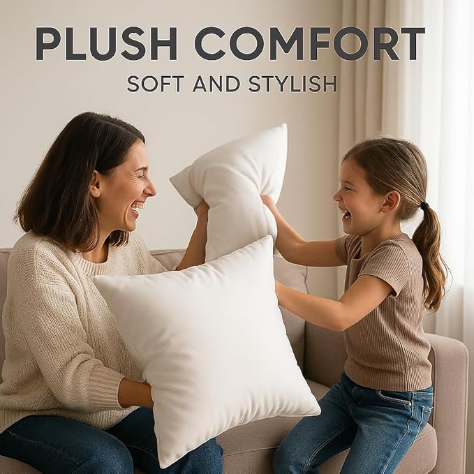 Throw Pillow Inserts (18"x18") | Set of 4 | Easy Maintenance Fluffy Inserts for Better Comfort | Polyester Gel Fibre Fill | No Feather Pokes | Machine Washable in Delicate Cycle