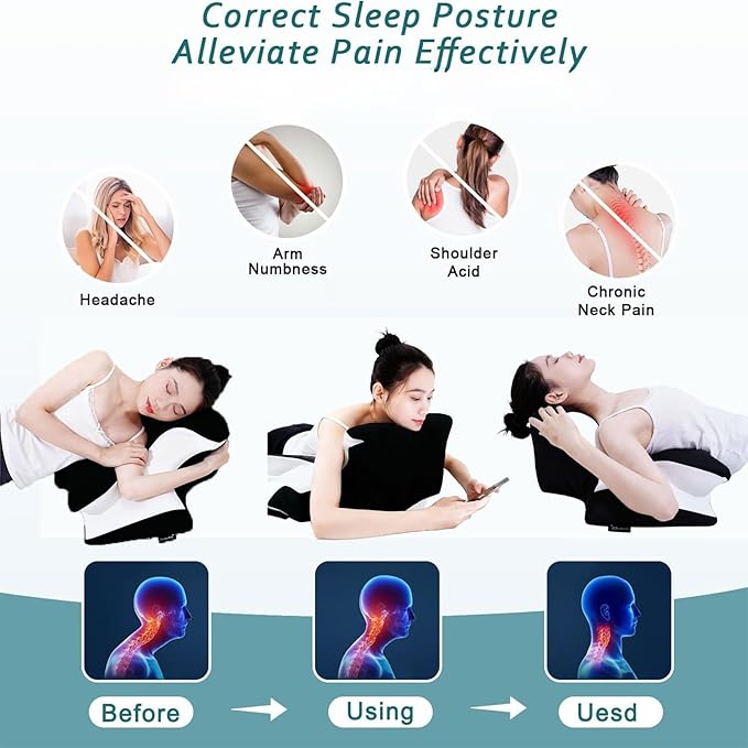 Bed Rest Reading Pillow，Chin and Back Support Pillow，Headboard Wedge Pillow，Ergonomic Memory FoamLying, Reclining, and Prone Sleepers，Sitting up Pillow，Relieve Neck/arm Pain-Black