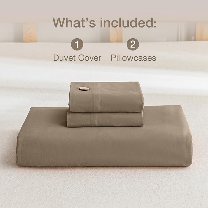 JELLYMONI Cotton Duvet Cover Cal King Size - Khaki Comforter Cover with Button 100% Washed Cotton 3PCS Breathable Soft Solid Bedding Set Duvet Cover 104×98in & 2 Pillowcases (NO Comforter)