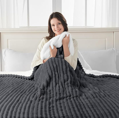 Sealy Electric Blanket Queen Size, Soft Ribbed Flannel to Sherpa Reversible Heated Blanket with Dual Control 10 Heat Settings & 1 to 12 Hours Auto-Off 84"x90" Machine Washable, Charcoal