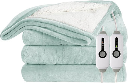 Electric Heated Blanket 84"x90" Queen Size Microplush Cover Blanket, 4 Heat Settings & 10 Hours Auto Off, Cozy & Warm for All Night, Machine Washable, Light Green