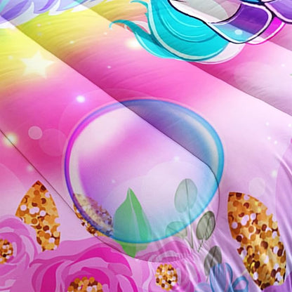 Kid Unicorn Comforter Set Twin Size 3Pcs Butterfly Rainbow Flower Star Pattern Quilt Bedding Set for Boys Girls with 1 Comforter and 2 Pillowcases