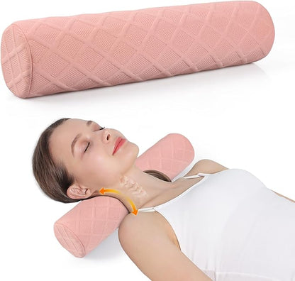Cozyhealth Cervical Roll Pillow, Medium Soft Memory Foam Neck Round Pillow Cylinder Bolster Pillow for Sleeping, Round Neck Support for Bed, Legs, Back and Yoga (Pink, Medium - 3.9" H)