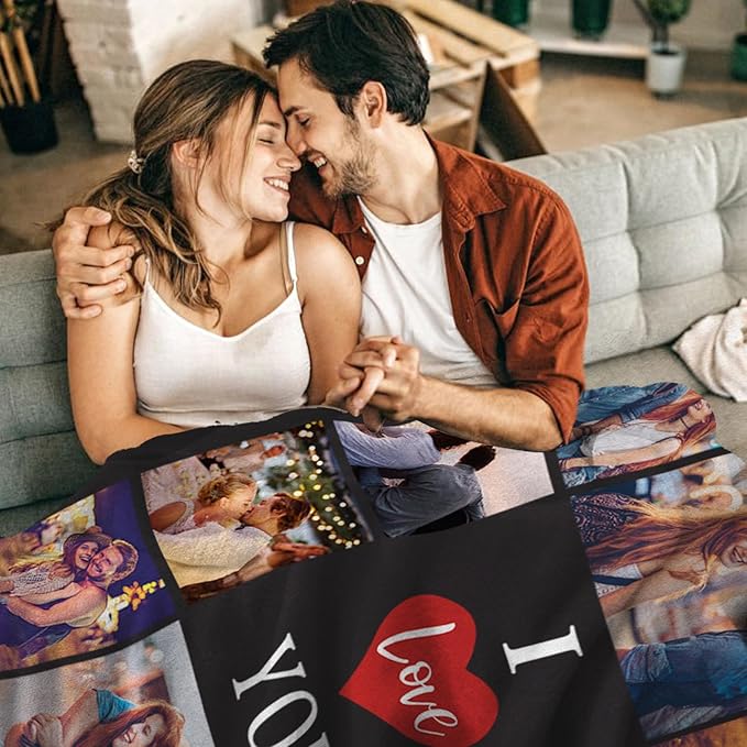 Yoke Style Ships Next Day - Printed in USA, I Love You Custom Blanket with Picture for Couples, Personalized Photo Blanket Valentine's Day Gifts for Girlfriend, Boyfriend, Wife, Husband