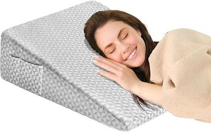 Wedge Pillow 7.5" Bed Wedge After Surgery, Back Pain Relief, Memory Foam Pillow Triangle Incline Wedge for Back Support, Leg Elevation（Light Grey）