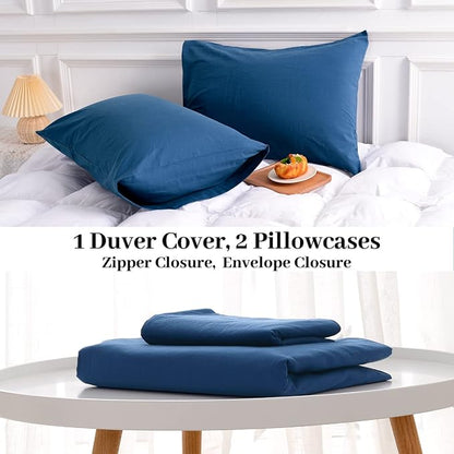 NEXHOME PRO Duvet Cover Set 100% Washed Cotton California Kingn 104"x98", Organic Natural Linen Look Textured 3 Pieces Bedding Set Royal Navy Klein Blue with Zipper Closure, Soft(No Comforter)