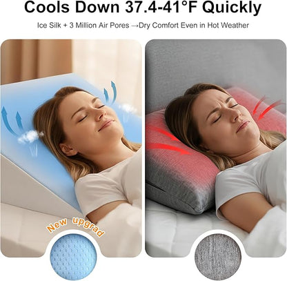 [2025 New 7.5" Memory Foam Wedge Pillow for Sleep Apnea, Sleeping, Acid Reflux Relief, Snoring, Dual Sided Cooling & Warm Fabric Triangle Pillow Wedge for After Surgery, Back, Leg - Blue