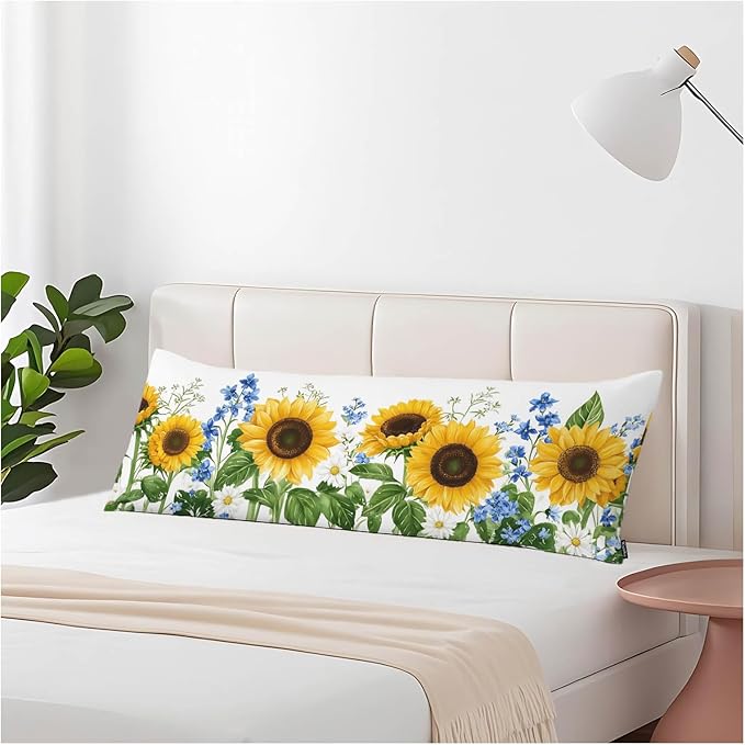 Body Pillowcases with Zipper Sunflower, Cozy Body Pillow Covers Cushion Cover 20 X 54 Inches, Yellow Sunflowers Outdoor Body Pillow Pillowcase for Home Bedroom Couch Sofa
