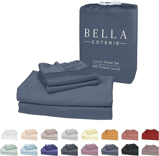 Bella Coterie Luxury Bamboo Viscose Split King Size Sheet Set | 2 Fitted Sheets for Sleep Number & Adjustable Beds | 100% Organically Grown | Cooling & Ultra Soft | 18” Deep Pocket [Slate Blue]