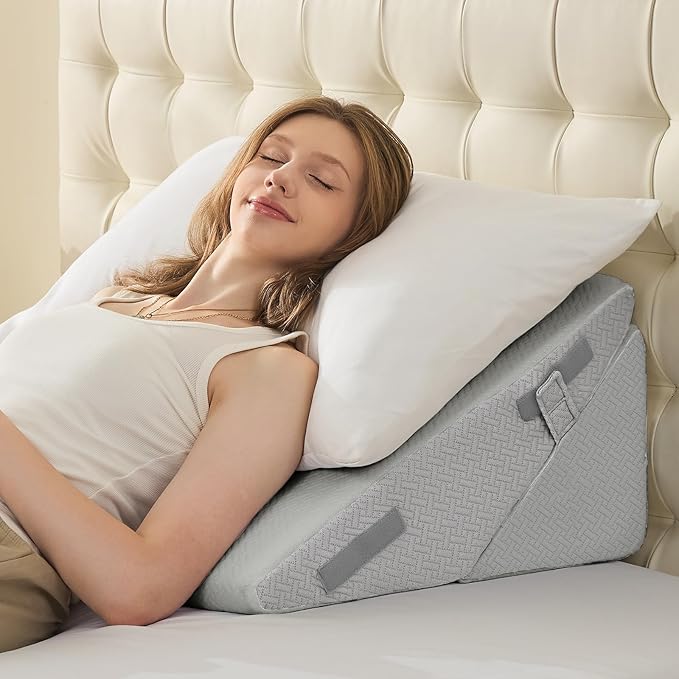Sasttie Wedge Pillow for After Surgery, Adjustable Bed Wedge Pillow Headboard for Acid Reflux, Sleeping, Neck & Back Support, with Removable Cover, Light Grey