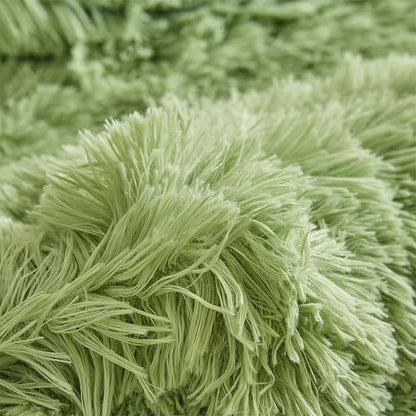 Wajade Faux Fur Plush Sage Green Comforter Set Fluffy Fuzzy Shaggy Bedding Set - 3PC King Size Microfiber Soft Warm Quilt Set