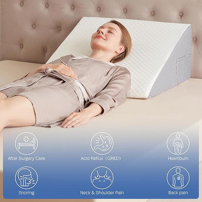 12" Bed Wedge Pillow for Post-Surgery Sleeping & Headboard Support - Acid Reflux, GERD, Heartburn & Snoring Relief - Memory Foam Back Support Pillow for Sitting, Resting, Reading